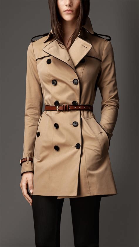 burberry leather-trimmed twill trench coat|Burberry leather trench coat women's.